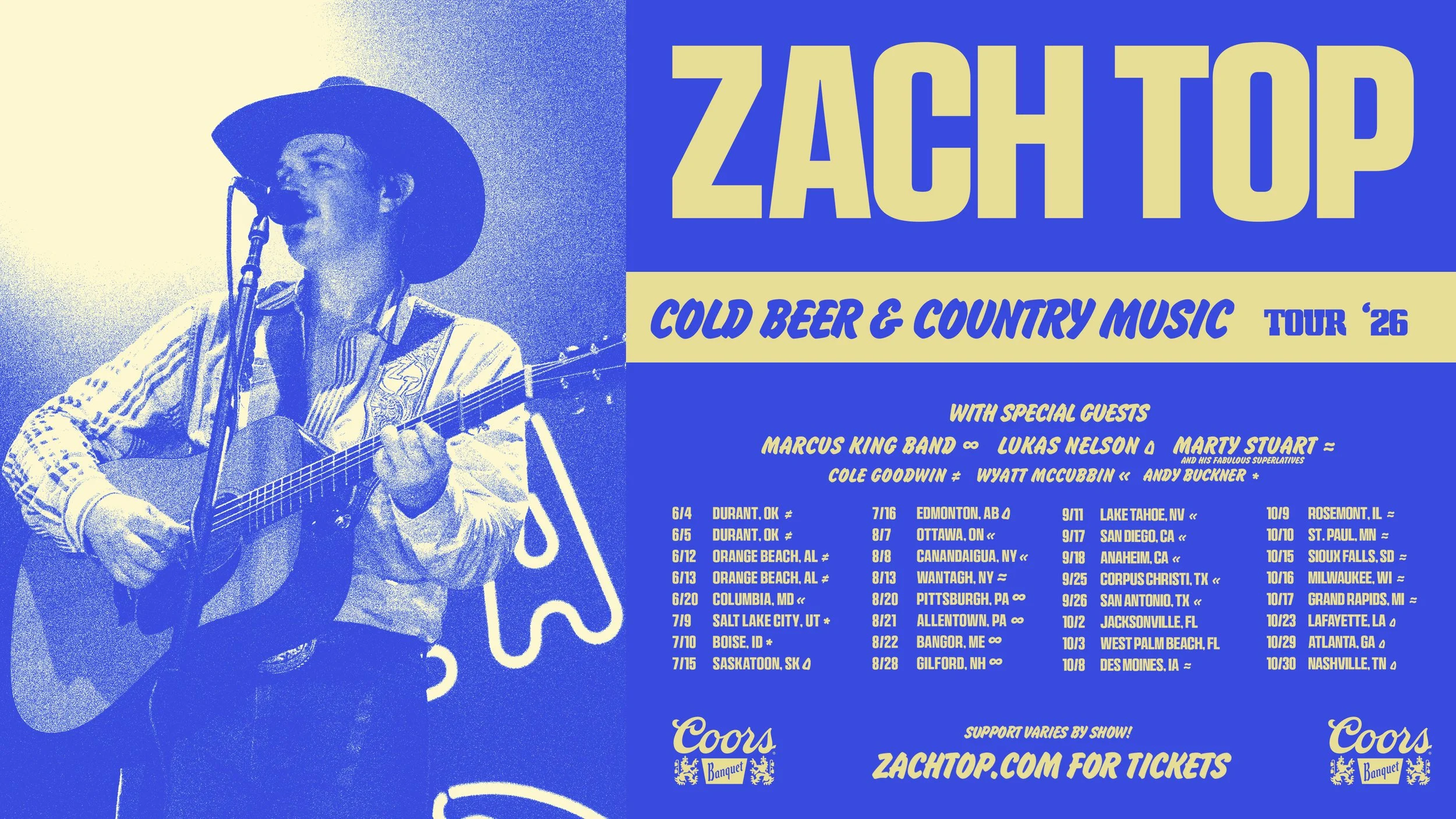 Zach Top 2026–2027 concert poster